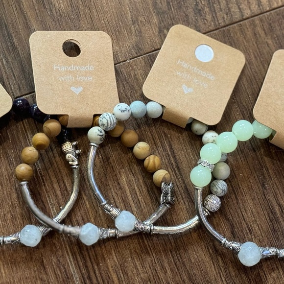 4 bracelets new handcrafted bangles moonstone glow-in-dark amethyst wood jasper - Picture 1 of 9